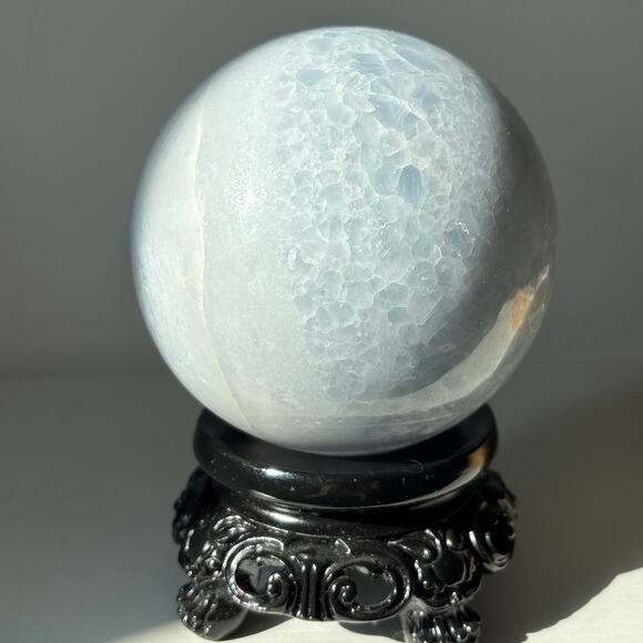 Large Blue Calcite Sphere – Over 3 lbs of Tranquil Beauty - Picture 4 of 11